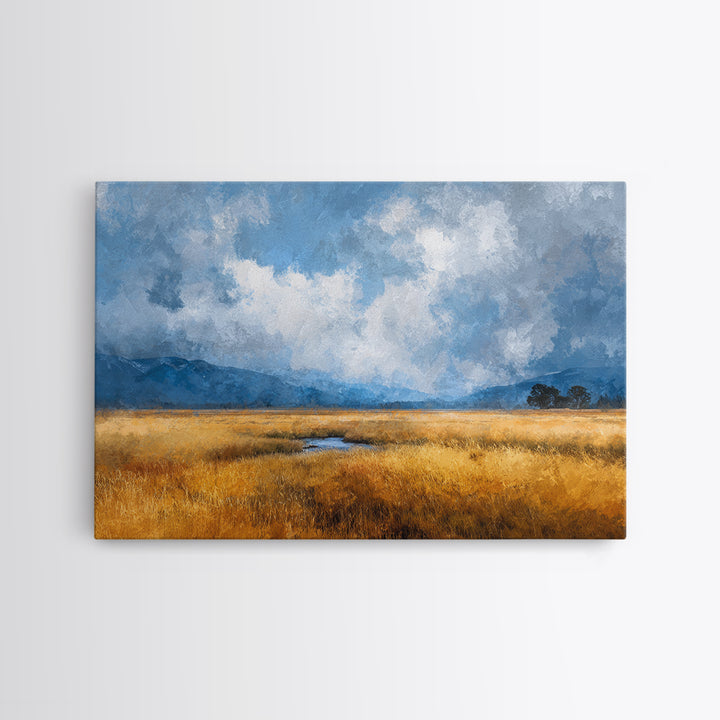 Golden Wheat Field Beneath Huge Clouds Canvas Print, Landscape Art, Digital Print, Living Room Decor, Fine Art, Horizon, LAN-3x2-4