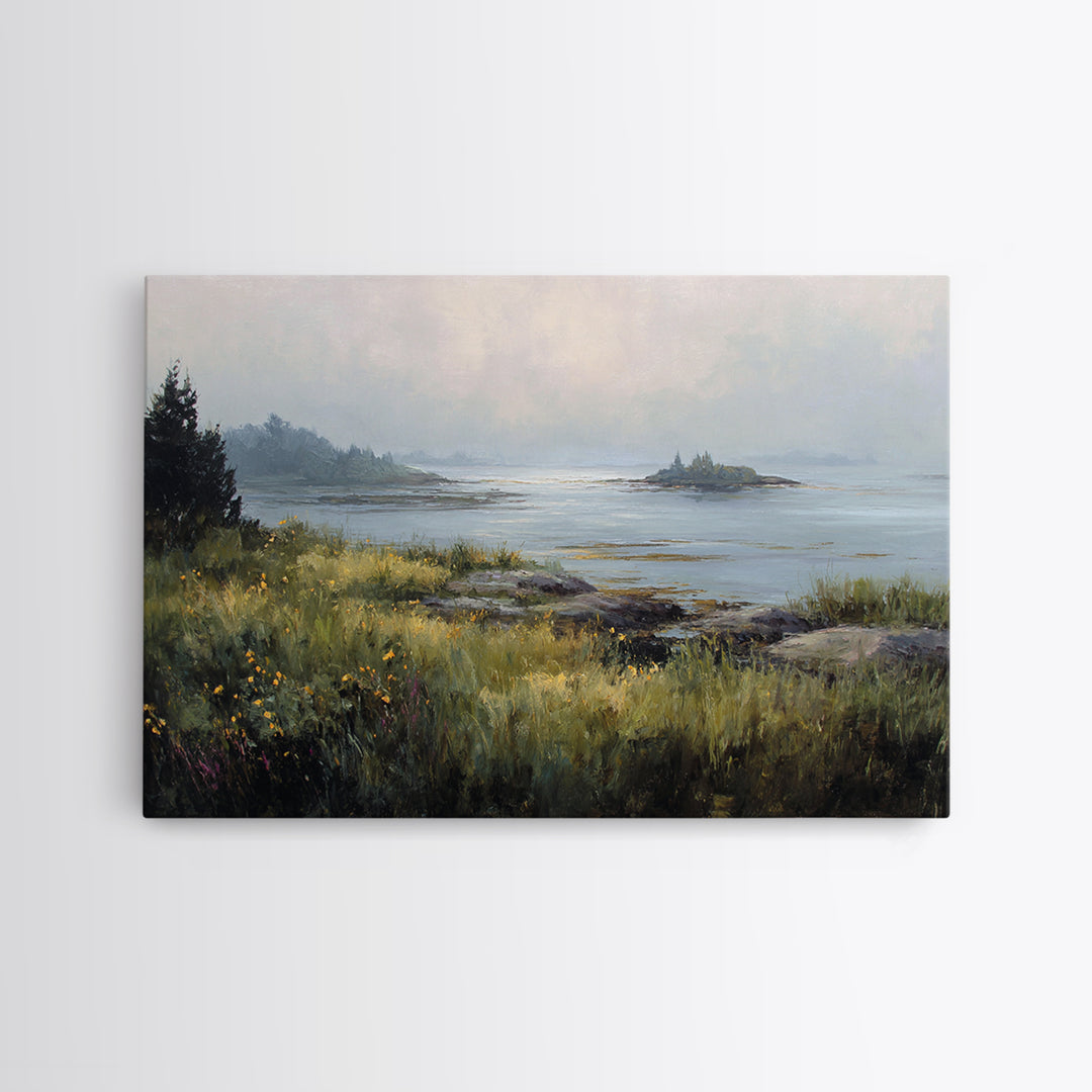 Sunlit Meadow with Wildflowers Framed Canvas Print, Landscape Art, Modern Art, Living Room Decor, Fine Art, Horizon, LAN-3x2-41
