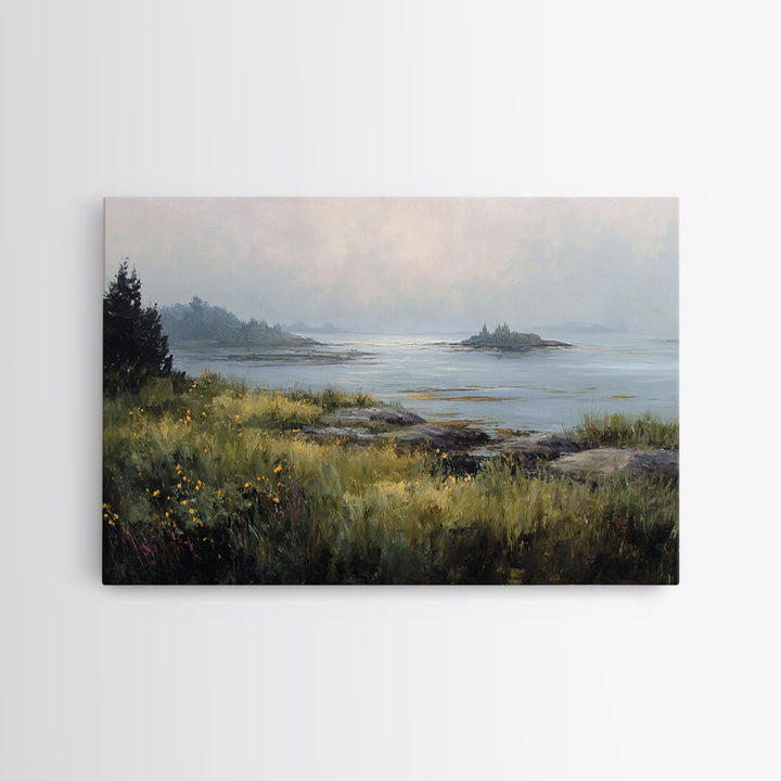 Sunlit Meadow with Wildflowers Framed Canvas Print, Landscape Art, Modern Art, Living Room Decor, Fine Art, Horizon, LAN-3x2-41