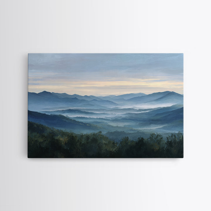 Misty Mountain Valley at Sunrise Canvas Print, Landscape Art, Modern Decor, Living Room Decor, Fine Art, Horizon, Wall Decor, LAN-3x2-53