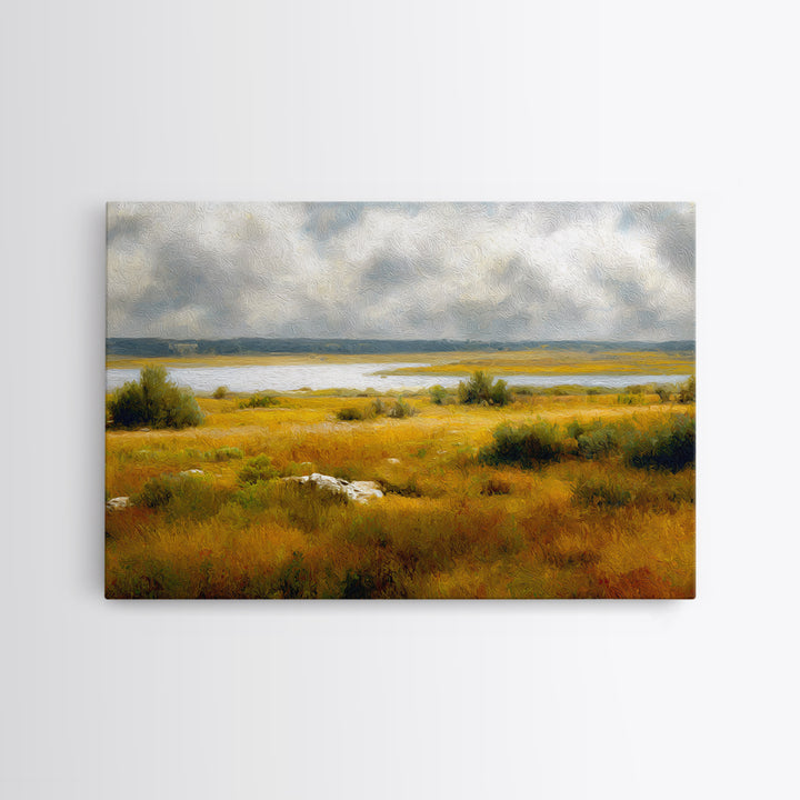 Storm Clouds over an Open Prairie Framed Canvas Print, Landscape Art, Digital Print, Living Room Decor, Fine Art, Horizon, LAN-3x2-55