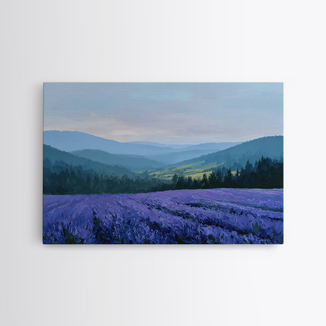 Lavender Field Leading to Distant Hills Canvas Print, Landscape Art, Abstract Wall Art, Living Room Decor, Fine Art, Horizon, LAN-3x2-62