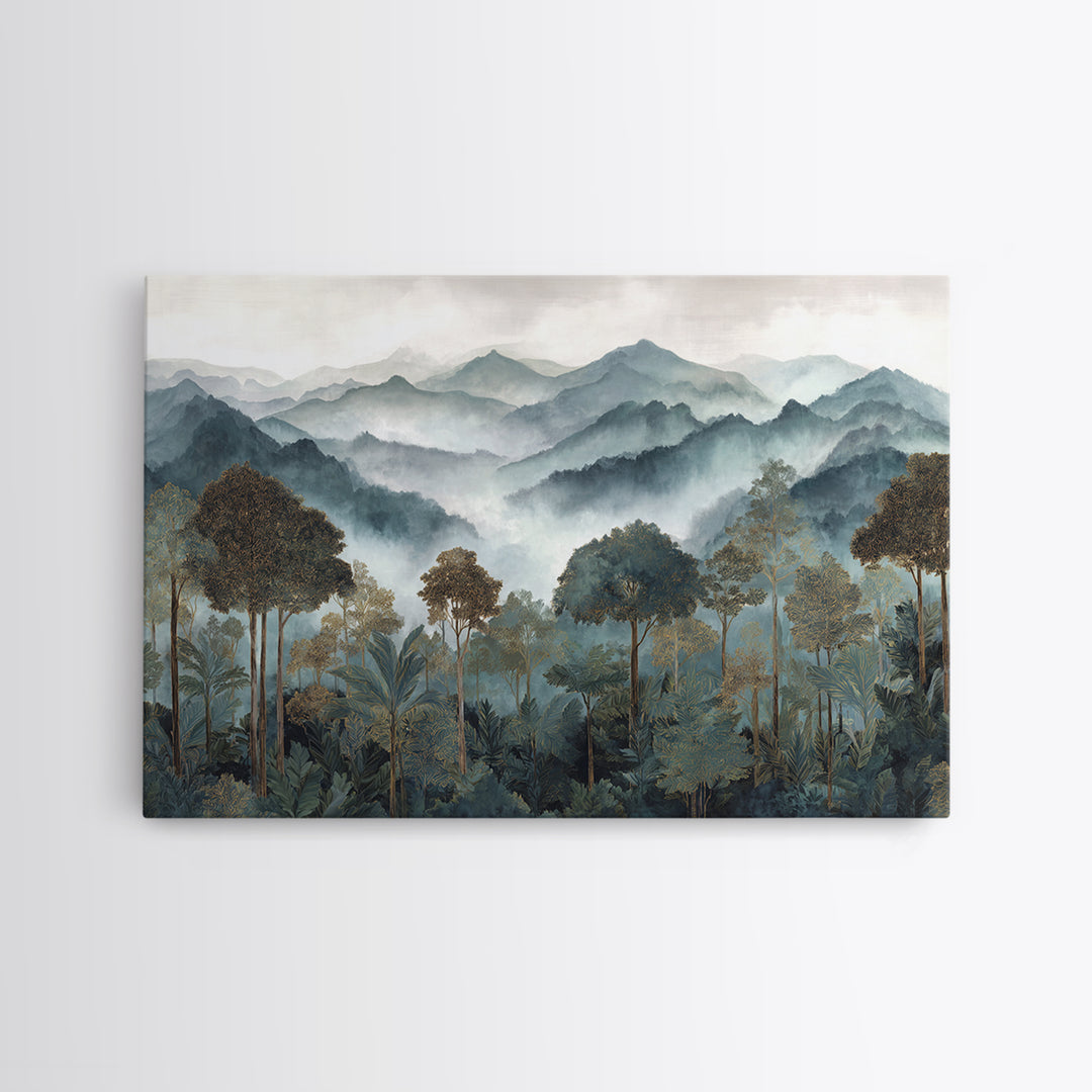 Tropical Jungle Waterfall Canvas Print, Landscape Art, Minimalist Decor, Living Room Decor, Oil Painting, Horizon, LAN-3x2-68
