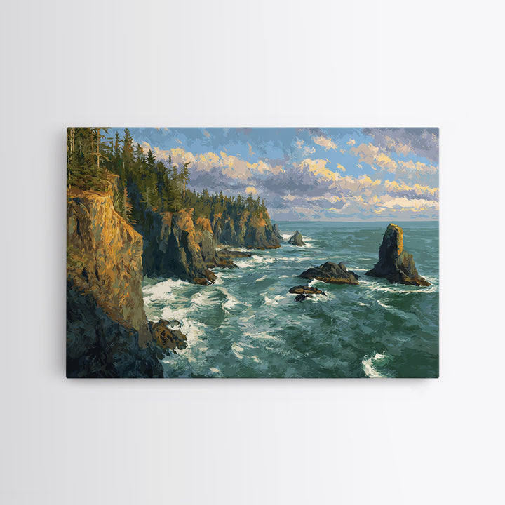Coastal Cliffs with Crashing Waves Canvas Print, Landscape Art, Wall Decor, Living Room Decor, Fine Art, Horizon, Digital Print, LAN-3x2-84