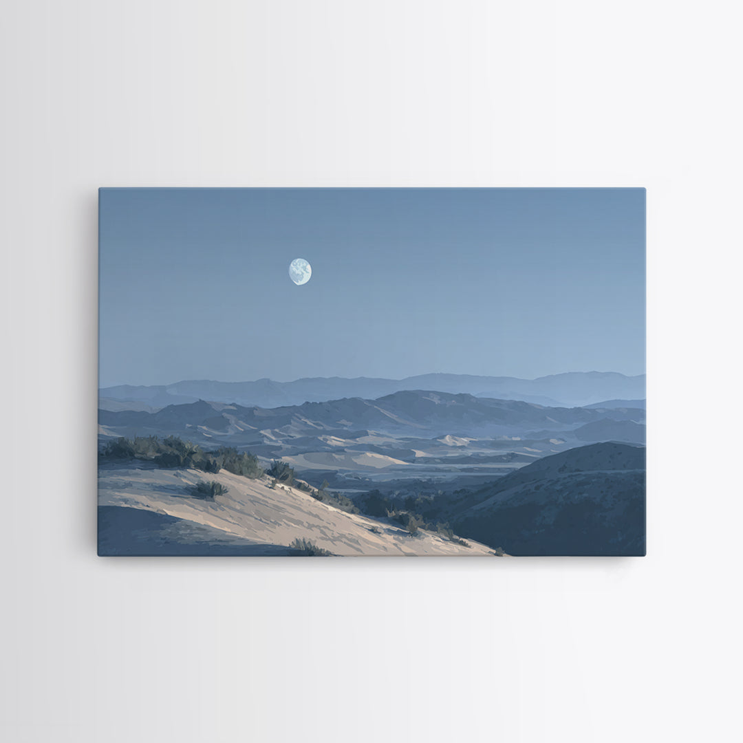 Desert Dunes under Pale Moon Framed Canvas Print, Landscape Art, Wall Decor, Living Room Decor, Fine Art, Horizon, LAN-3x2-87