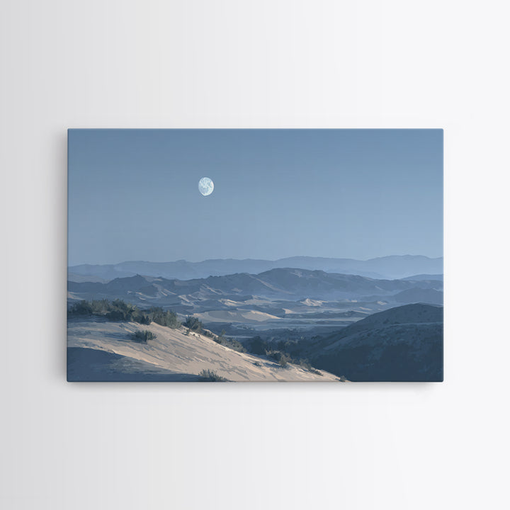 Desert Dunes under Pale Moon Framed Canvas Print, Landscape Art, Wall Decor, Living Room Decor, Fine Art, Horizon, LAN-3x2-87