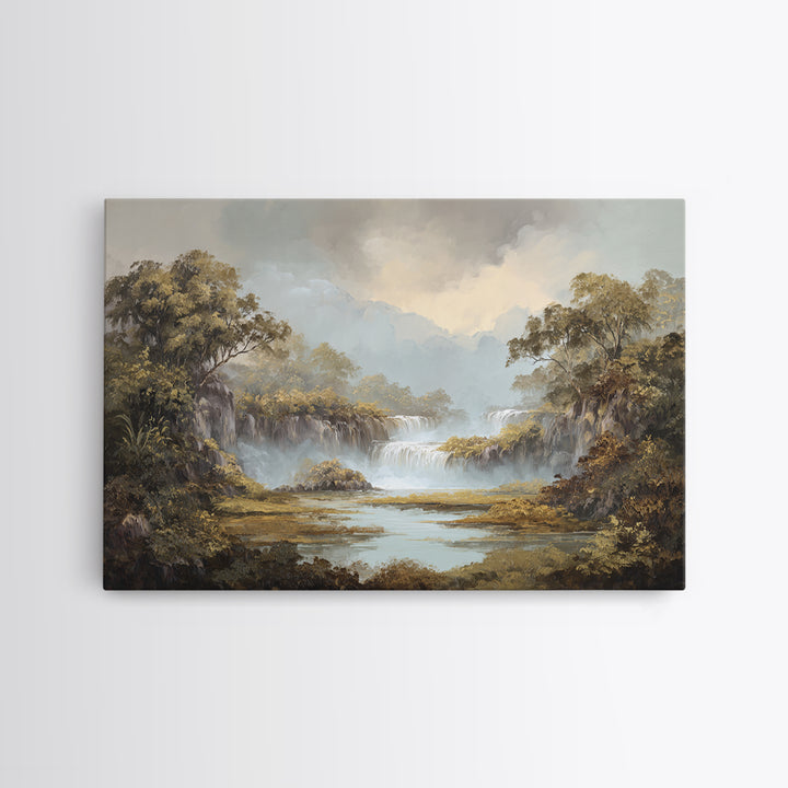 Tropical Jungle Waterfall Framed Canvas Print, Landscape Art, Digital Prints, Living Room Decor, Horizon, Farmhouse Decor, LAN-3x2-92