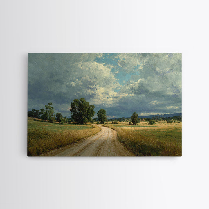 Old Country Road Framed Canvas Print, Landscape Art, Art Prints, Living Room Decor, Fine Art, Horizon, Abstract Wall Art, LAN-3x2-96