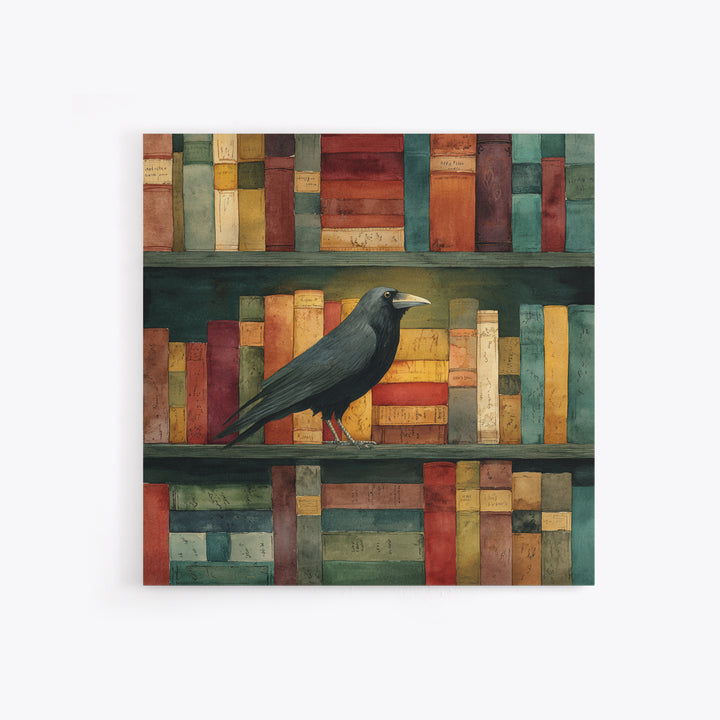 Black Raven Perched on Closed Book Canvas Print, Library Art, Book Art, Library Decor, Oil Painting, Archive, Fine Art Print, LIB-1x1-22