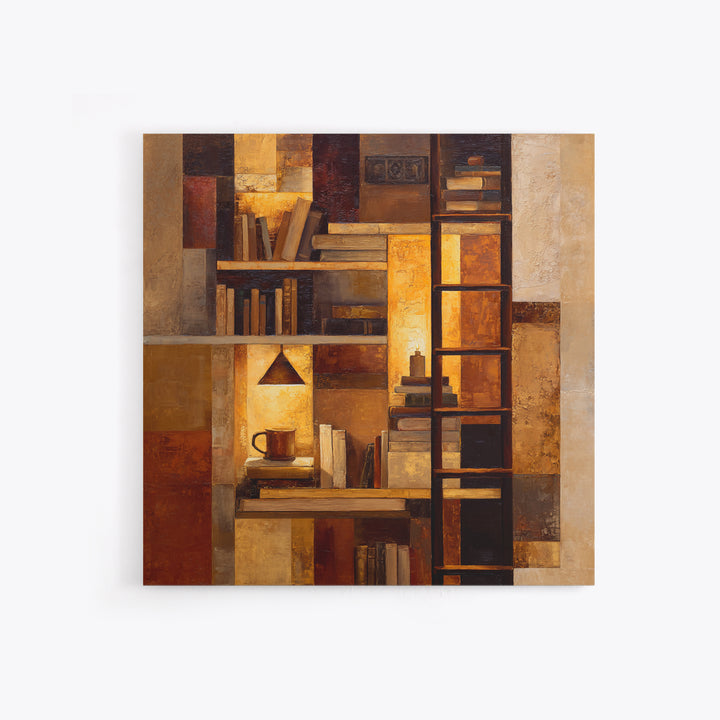 Rolling Library Ladder Canvas Print, Library Art, Wall Art Print, Library Decor, Abstract Art, Archive, Halloween Wall Decor, LIB-1x1-3