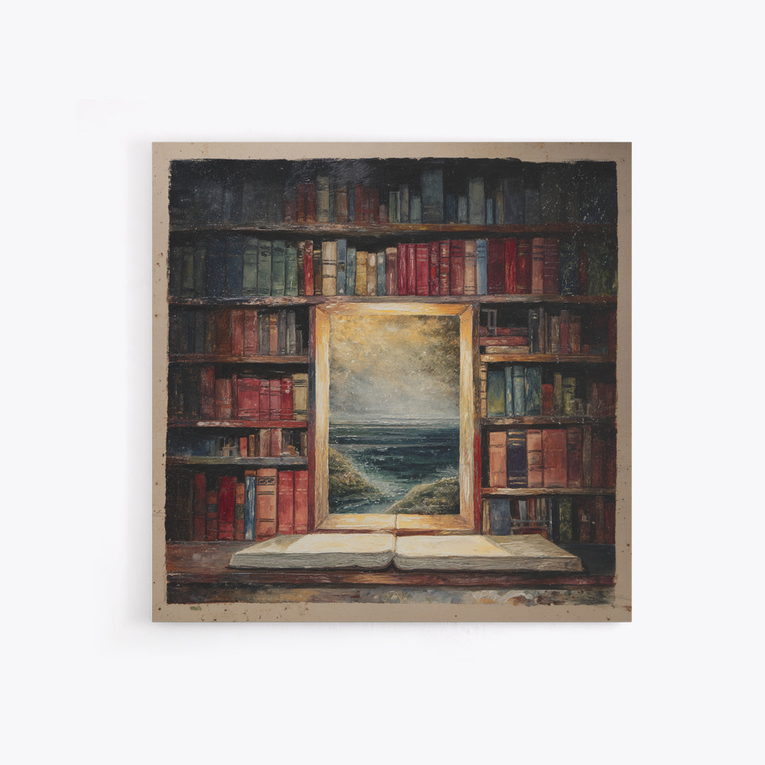 Stormy Sea Painting Inside an Open Book Framed Canvas Print, Library Art, Dark Academia Art, Library Decor, Abstract Art, LIB-1x1-66