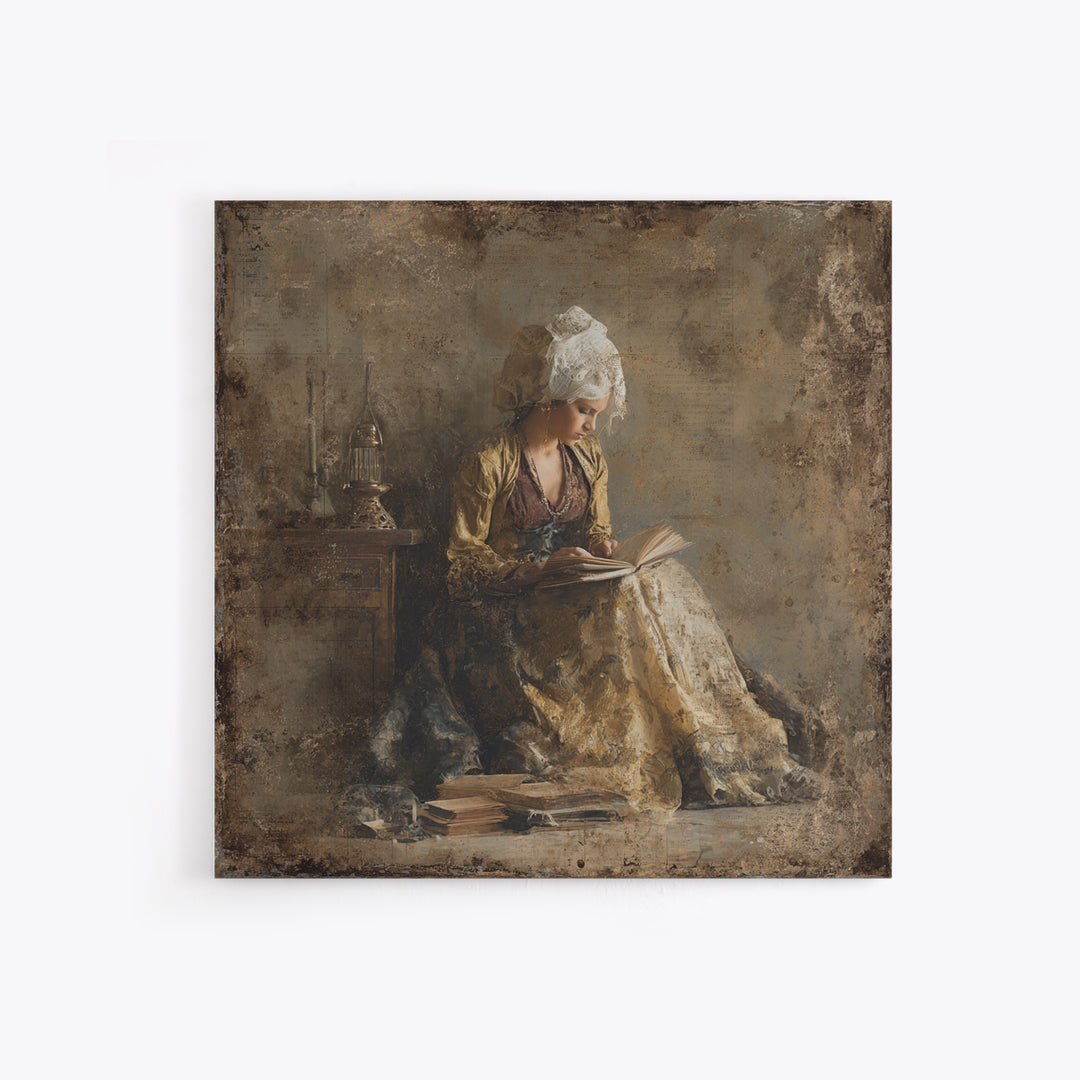 Renaissance Reading Figure Framed Canvas Print, Library Art, Gothic Wall Decor, Library Decor, Fine Art, Archive, LIB-1x1-71