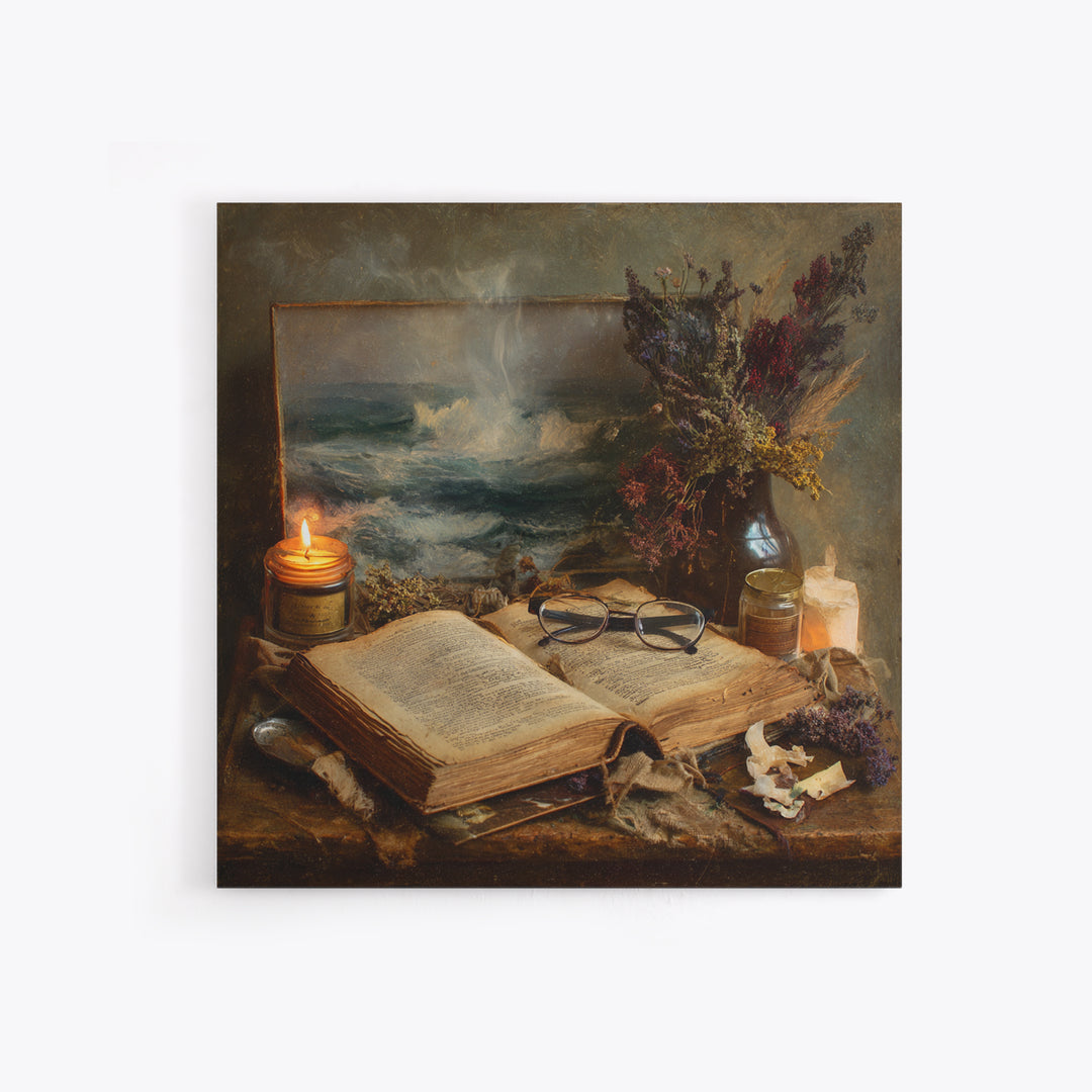Stormy Sea Painting Inside an Open Book Canvas Print, Library Art, Neutral Decor, Library Decor, Fine Art, Archive, Home Decor, LIB-1x1-90