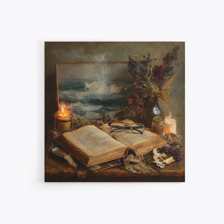 Stormy Sea Painting Inside an Open Book Canvas Print, Library Art, Neutral Decor, Library Decor, Fine Art, Archive, Home Decor, LIB-1x1-90