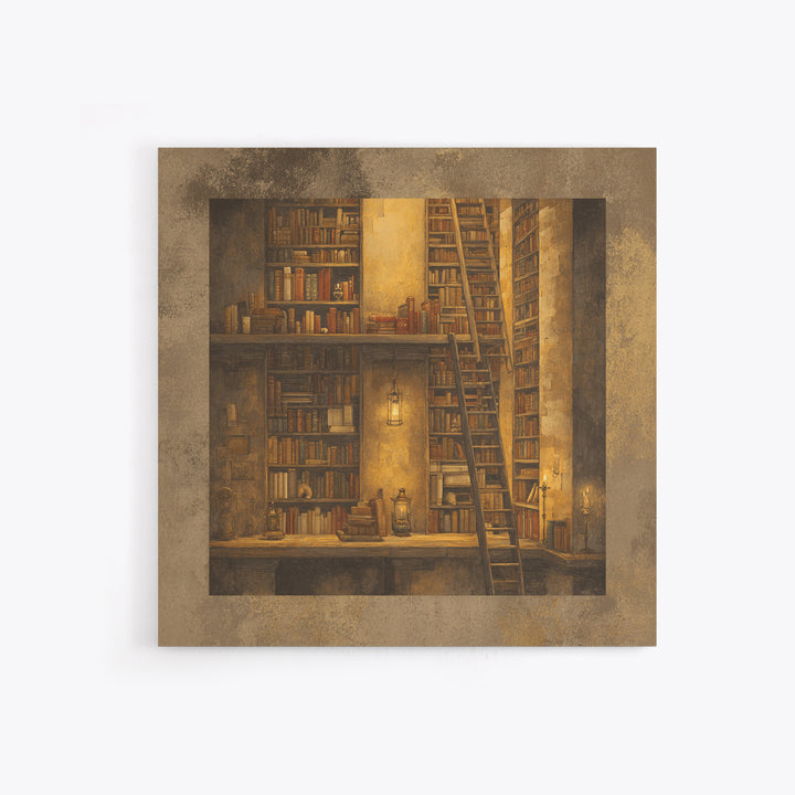 Rolling Library Ladder Canvas Print, Library Art, Painting, Library Decor, Archive, Halloween Printable, Gothic Wall Art, LIB-1x1-99