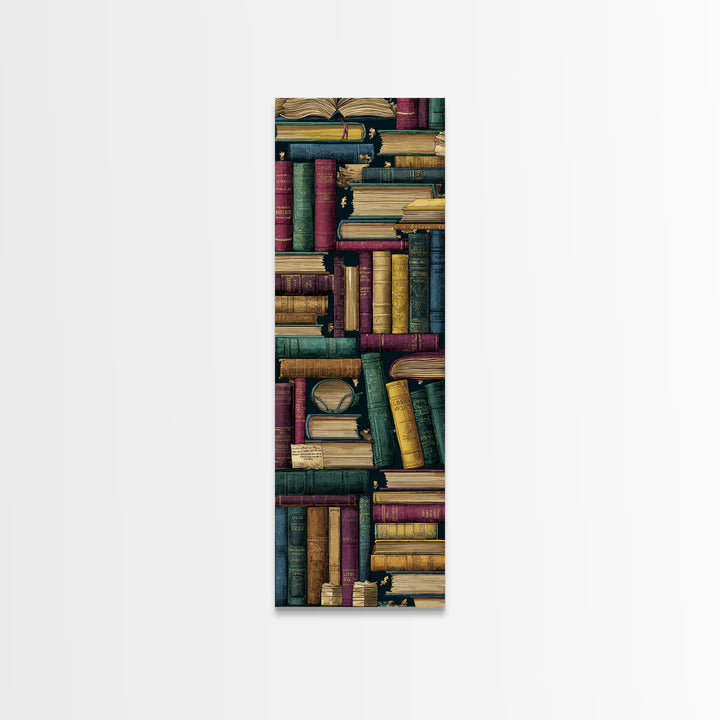 Library Shelf Pattern Canvas Print, Library Art, Unique Wall Art, Library Decor, Fine Art, Archive, Dark Academia Art, LIB-1x3-23
