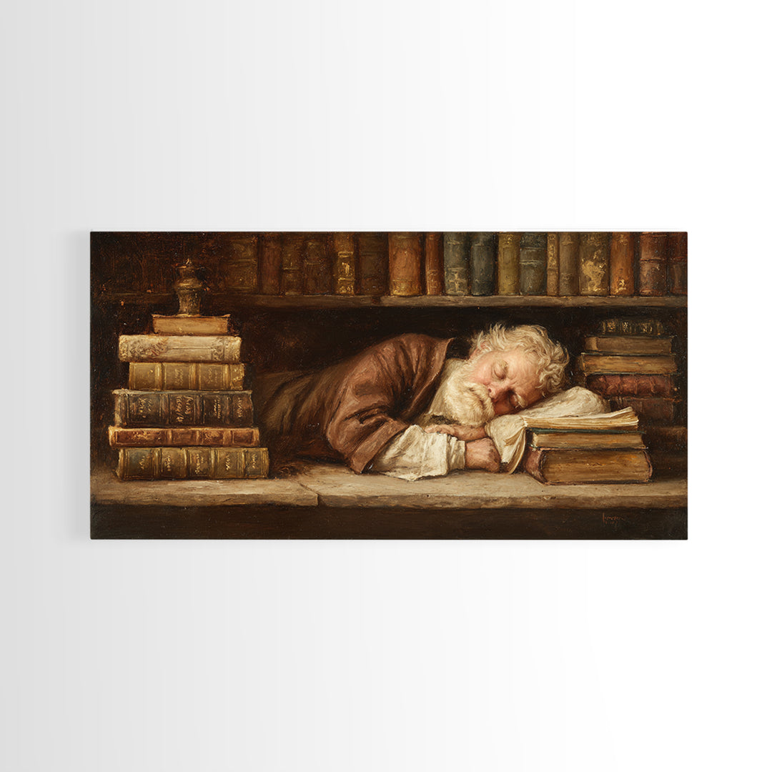 Classical Scholar Portrait Framed Canvas Print, Library Art, Minimalist Decor, Library Decor, Archive, Dark Academia Decor, LIB-2x1-6