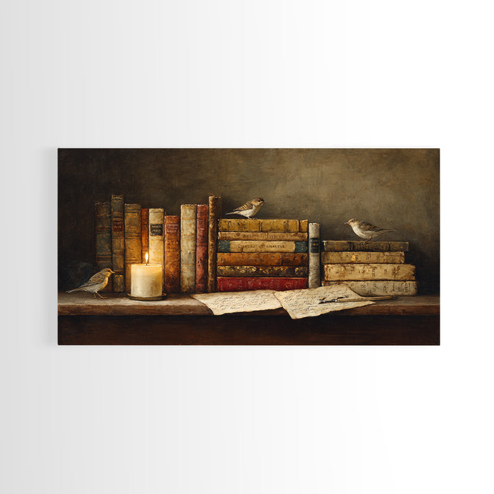 Open Book Releasing Tiny Birds Framed Canvas Print, Library Art, Living Room Decor, Library Decor, Fine Art, Archive, LIB-2x1-72