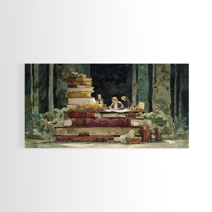 Renaissance Reading Figure Framed Canvas Print, Library Art, Dark Academia Decor, Library Decor, Archive, Botanical Art, LIB-2x1-91