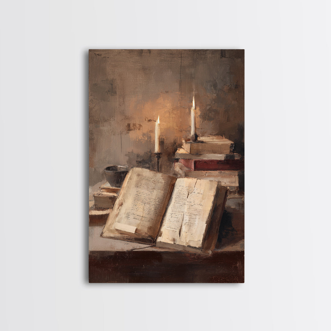 Stormy Sea Painting Inside an Open Book Framed Canvas Print, Library Art, Library Decor, Abstract Art, Archive, LIB-2x3-2