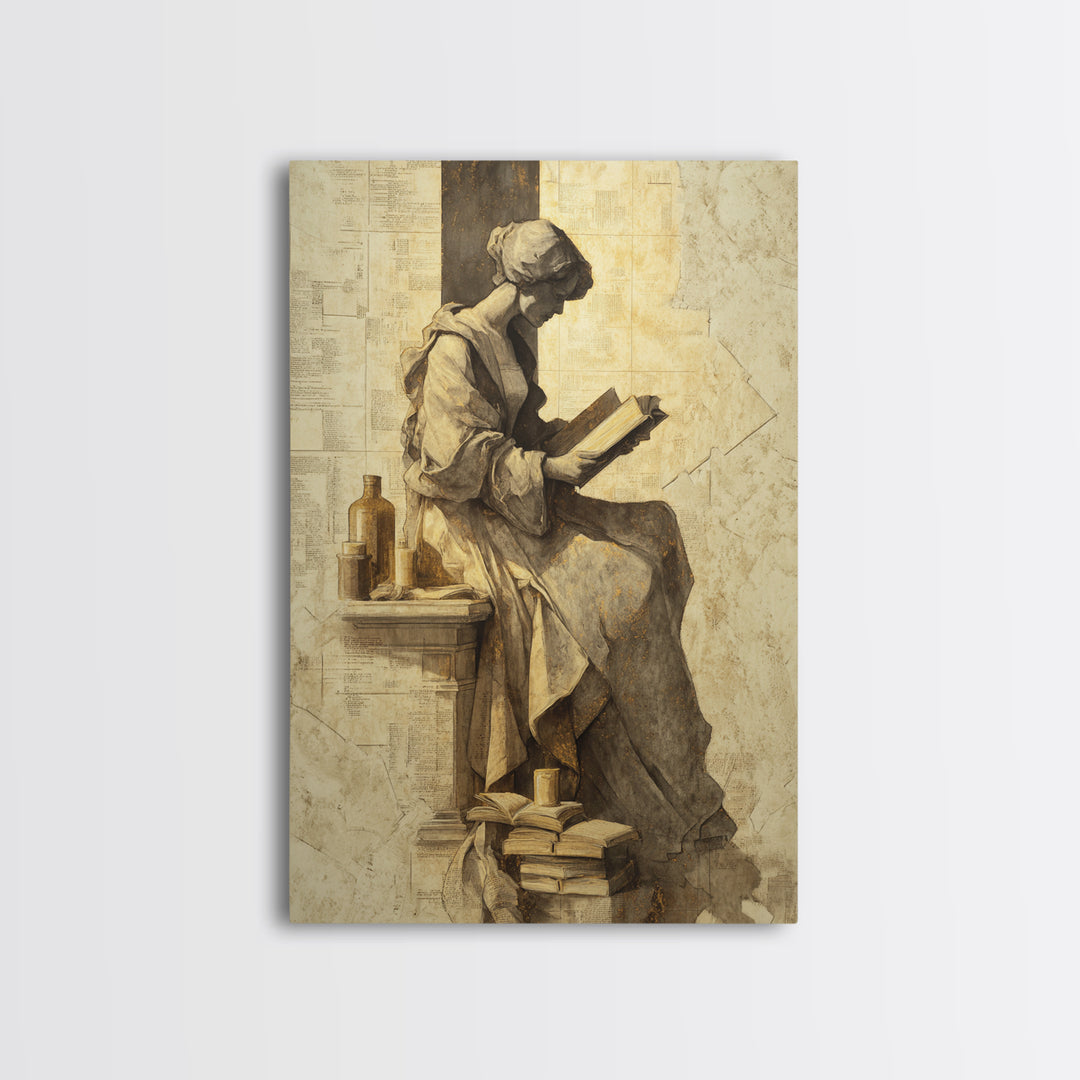 Renaissance Reading Figure Framed Canvas Print, Library Art, Printable Art, Library Decor, Fine Art, Archive, Bookish Decor, LIB-2x3-55