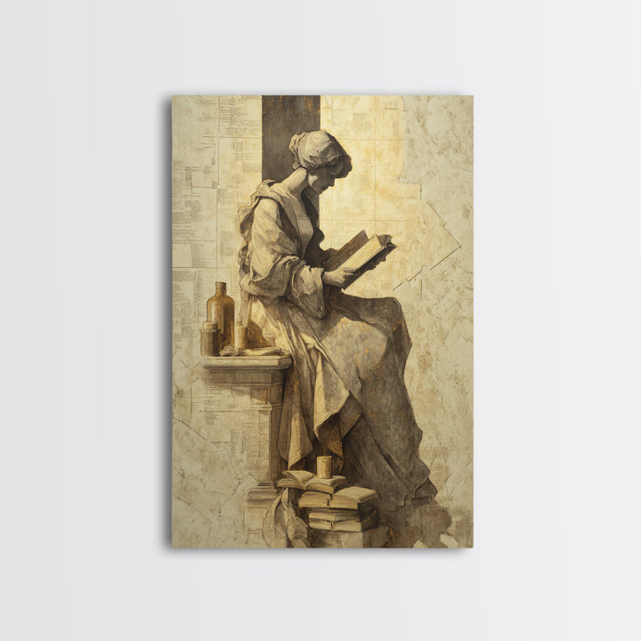 Renaissance Reading Figure Framed Canvas Print, Library Art, Printable Art, Library Decor, Fine Art, Archive, Bookish Decor, LIB-2x3-55
