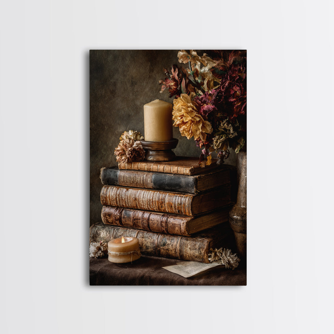 Old Books Stacked Canvas Print, Library Art, Book Art, Library Decor, Fine Art, Archive, Fine Art Print, Statement Artwork, LIB-2x3-57