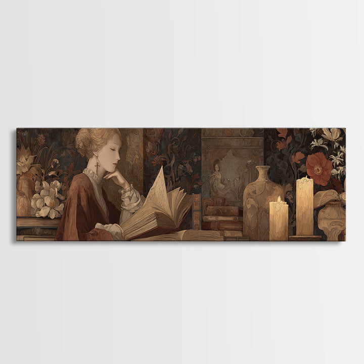 Renaissance Reading Figure Framed Canvas Print, Library Art, Gallery Decor, Library Decor, Fine Art, Archive, Wall Art, LIB-3x1-15
