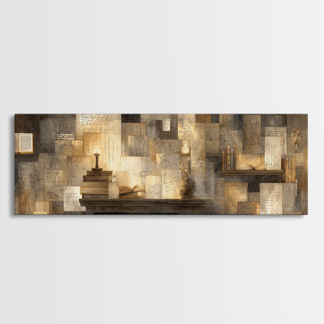 Moonlit Window with Floating Pages Canvas Print, Library Art, Gothic Wall Decor, Library Decor, Fine Art, Archive, LIB-3x1-24