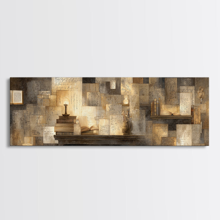Moonlit Window with Floating Pages Canvas Print, Library Art, Gothic Wall Decor, Library Decor, Fine Art, Archive, LIB-3x1-24