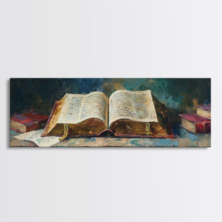 Ancient Book with Brass Clasps Canvas Print, Library Art, Book Art, Library Decor, Oil Painting, Archive, Fine Art Print, LIB-3x1-29
