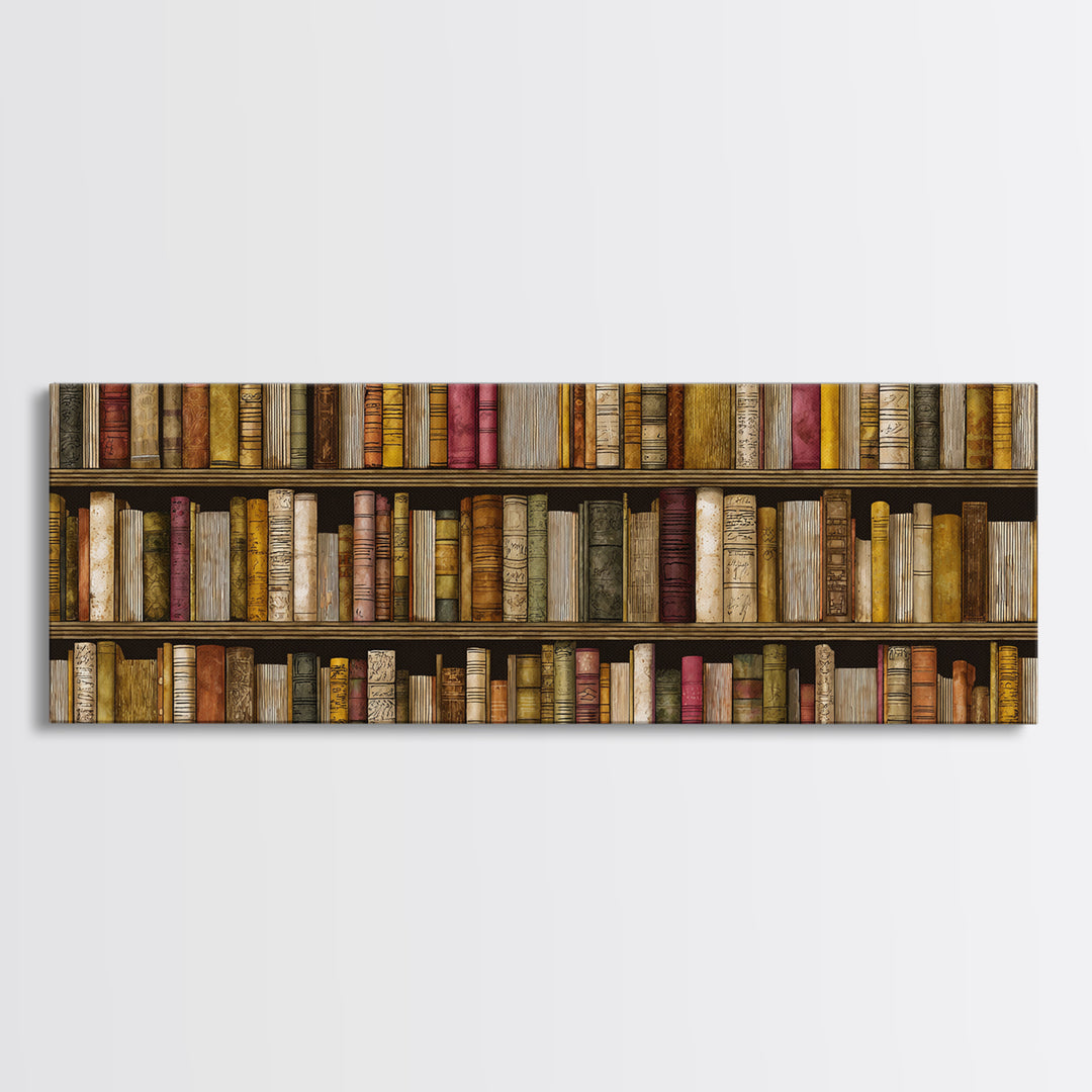 Library Shelf Pattern Canvas Print, Library Art, Fine Art Print, Library Decor, Fine Art, Archive, Painting, Digital Art, LIB-3x1-3