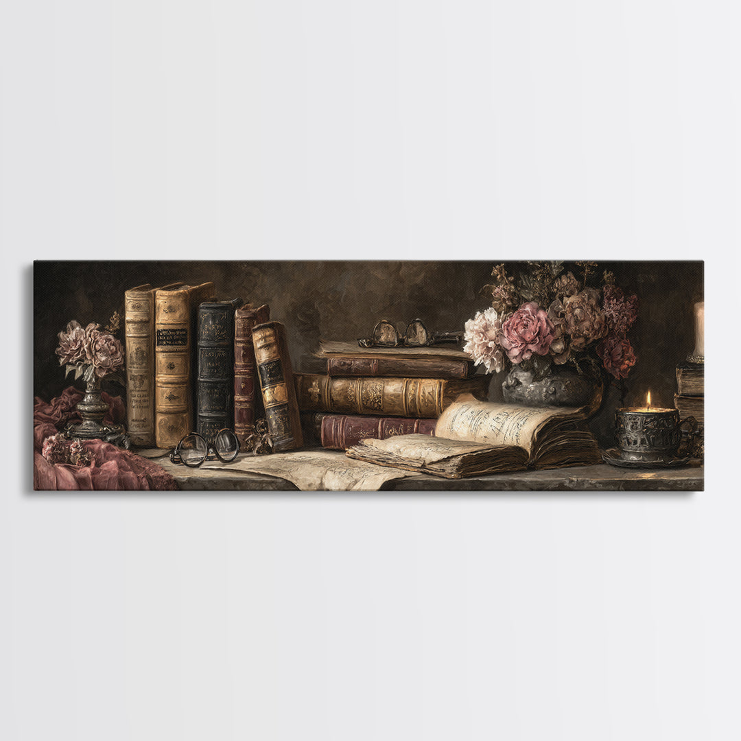 Classical Scholar Portrait Framed Canvas Print, Library Art, Book Art, Library Decor, Fine Art, Archive, Fine Art Print, LIB-3x1-74