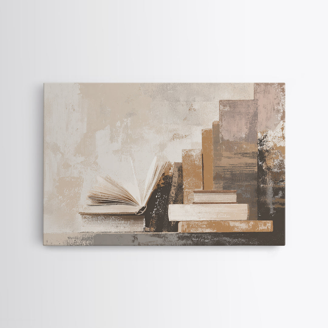 Minimal Book Silhouette Canvas Print, Library Art, Black Cat Art, Library Decor, Abstract Art, Archive, Luxury Decor, LIB-3x2-21
