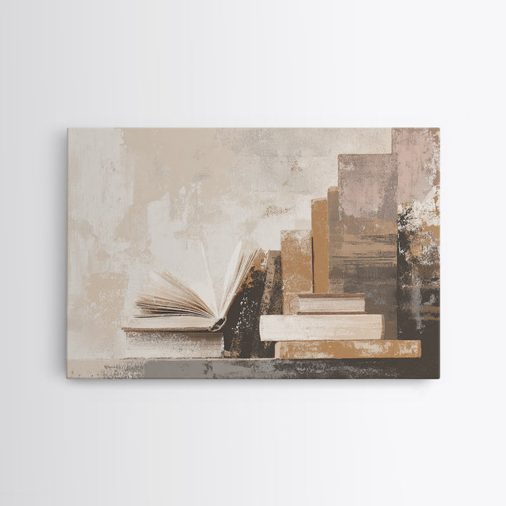 Minimal Book Silhouette Canvas Print, Library Art, Black Cat Art, Library Decor, Abstract Art, Archive, Luxury Decor, LIB-3x2-21