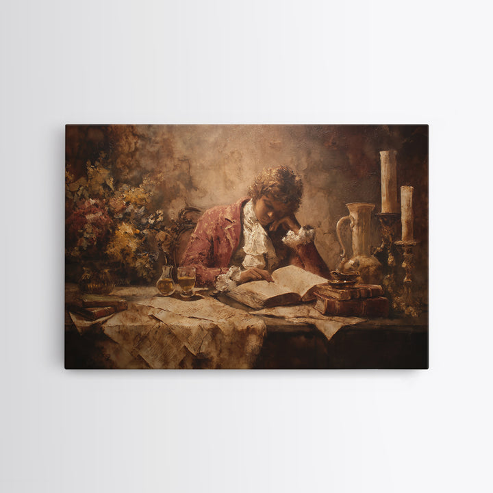 Renaissance Reading Figure Canvas Print, Library Art, Black Cat Art, Library Decor, Fine Art, Archive, Luxury Decor, Room Decor, LIB-3x2-3