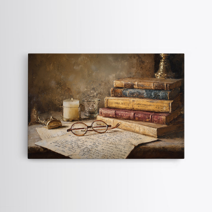 Antique Spectacles on a Manuscript Canvas Print, Library Art, Contemporary Art, Library Decor, Archive, Wall Art Print, LIB-3x2-72