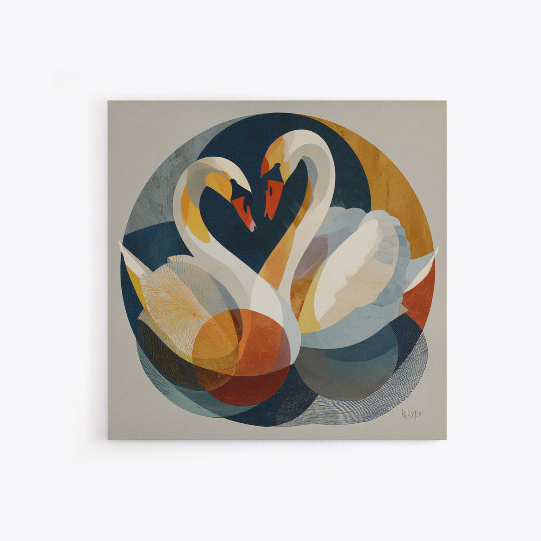 Two Swans Forming a Heart Shape Framed Canvas Print, Line Art, Boho Decor, Living Room Decor, Abstract Art, Line, LIN-1x1-16