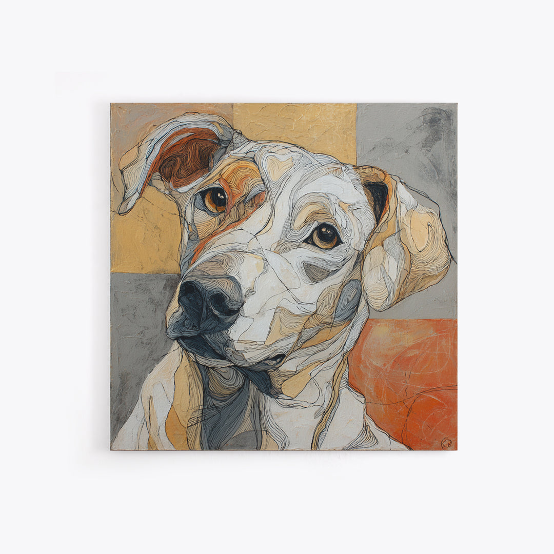 Continuous Line Dog Portrait Framed Canvas Print, Line Art, Contemporary Art, Living Room Decor, Fine Art, Line, Boho Wall Art, LIN-1x1-37
