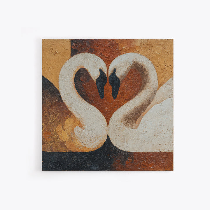 Two Swans Forming a Heart Shape Framed Canvas Print, Line Art, Textured Painting, Living Room Decor, Abstract Art, Line, LIN-1x1-40