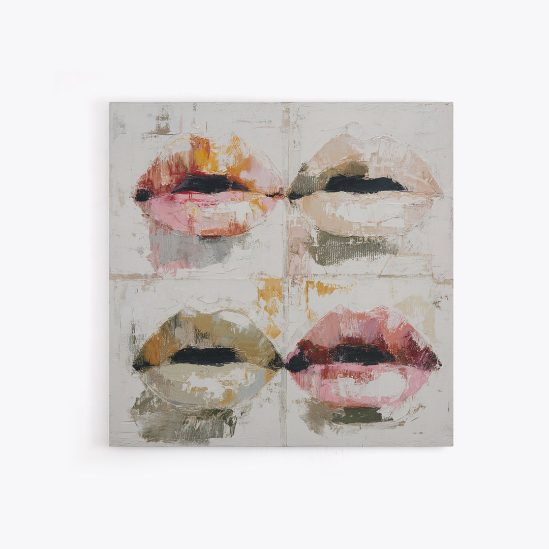 Abstract Lips and Hand Fashion Sketch Framed Canvas Print, Line Art, Aesthetic Prints, Living Room Decor, Fine Art, Line, LIN-1x1-42