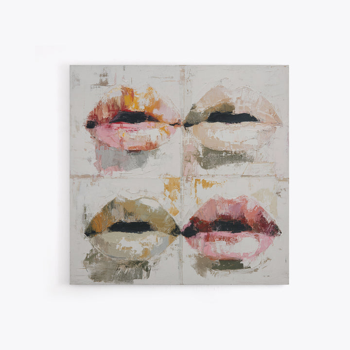 Abstract Lips and Hand Fashion Sketch Framed Canvas Print, Line Art, Aesthetic Prints, Living Room Decor, Fine Art, Line, LIN-1x1-42
