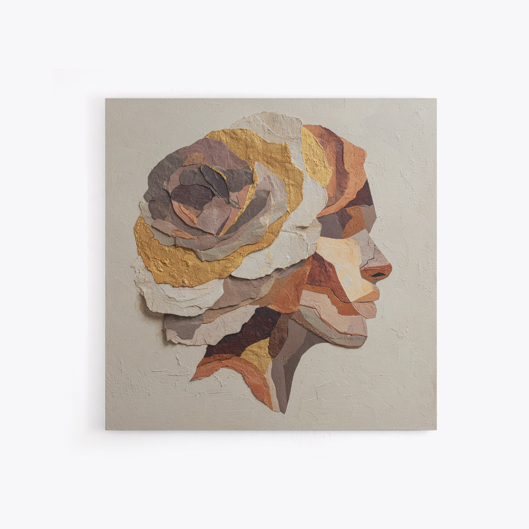 Face and Flower Blended into One Contour Framed Canvas Print, Line Art, Boho Wall Art, Living Room Decor, Fine Art, Line, LIN-1x1-56