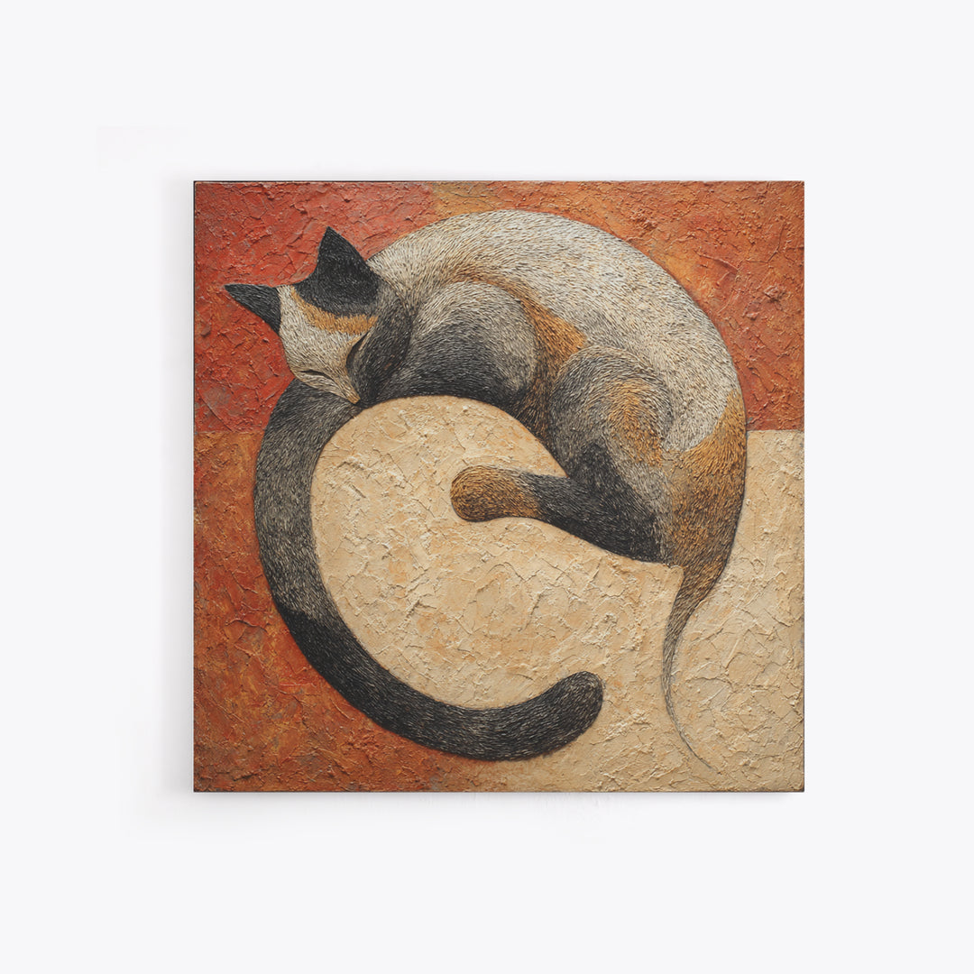 Monoline Cat Stretching Framed Canvas Print, Line Art, Black and White Art, Living Room Decor, Abstract Art, Line, LIN-1x1-6
