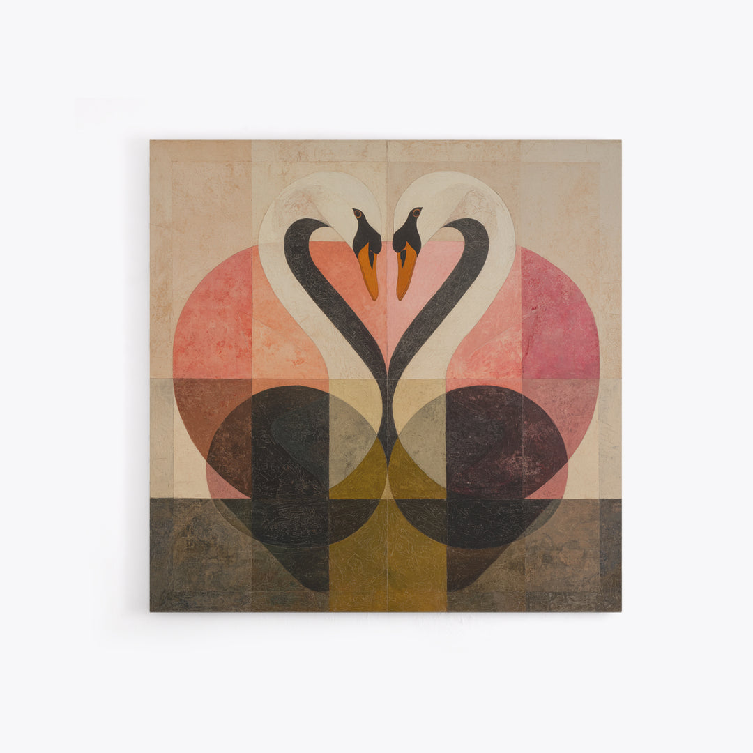 Two Swans Forming a Heart Shape Framed Canvas Print, Line Art, Modern Art, Living Room Decor, Abstract Art, Line, Neutral Decor, LIN-1x1-64