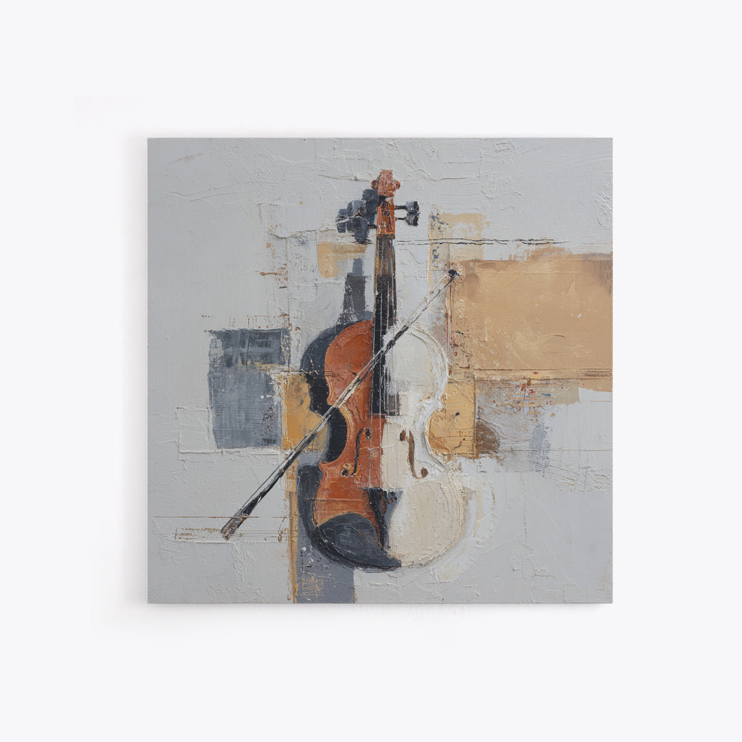 Single Line Violin and Bow Framed Canvas Print, Line Art, Aesthetic Prints, Living Room Decor, Abstract Art, Line, Wall Art, LIN-1x1-71