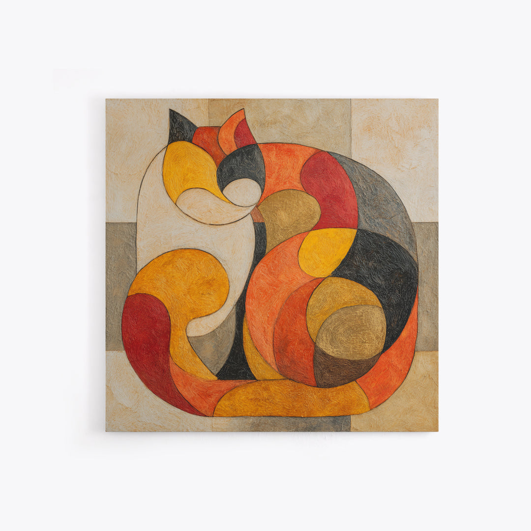 Monoline Cat Stretching Framed Canvas Print, Line Art, Textured Painting, Living Room Decor, Abstract Art, Line, Canvas Art, LIN-1x1-78