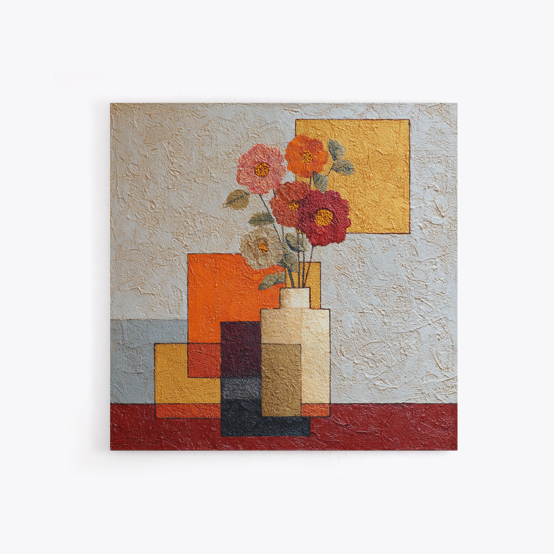 Abstract Vase and Flowers Framed Canvas Print, Line Art, Bird Wall Art, Living Room Decor, Fine Art, Line, Textured Painting, LIN-1x1-84