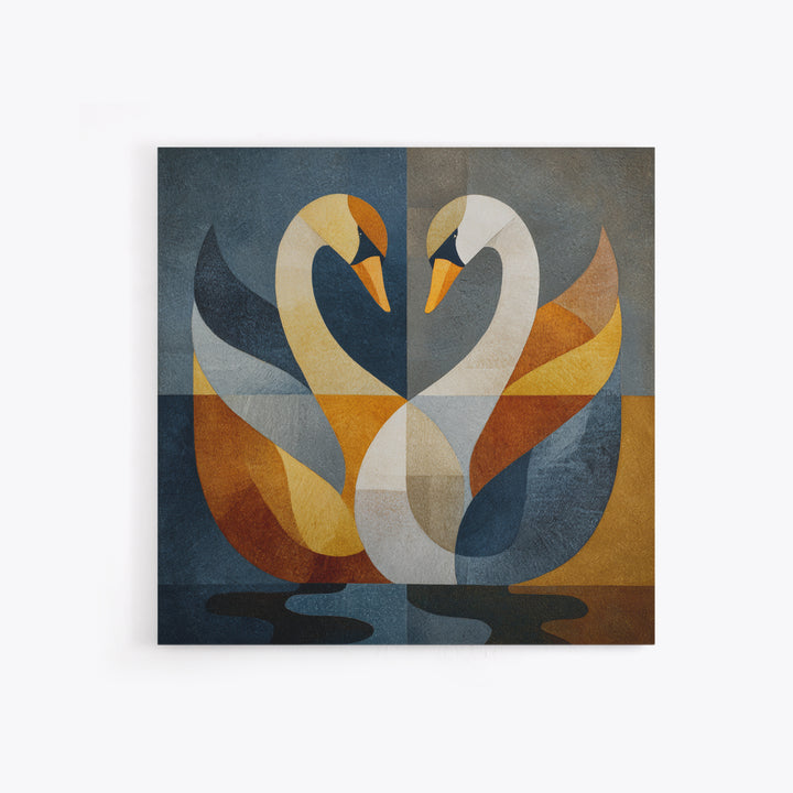 Two Swans Forming a Heart Shape Framed Canvas Print, Line Art, Wall Art, Living Room Decor, Fine Art, Line, Wall Art Print, LIN-1x1-88
