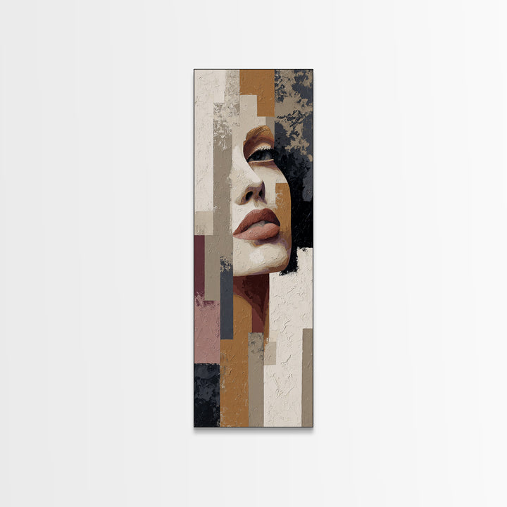 Abstract Lips and Hand Fashion Sketch Framed Canvas Print, Line Art, Statement Artwork, Living Room Decor, Abstract Art, Line, LIN-1x3-30
